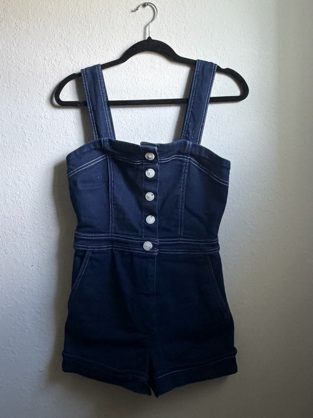 Anthropologie Navy Blue Button-Front Denim Bodysuit